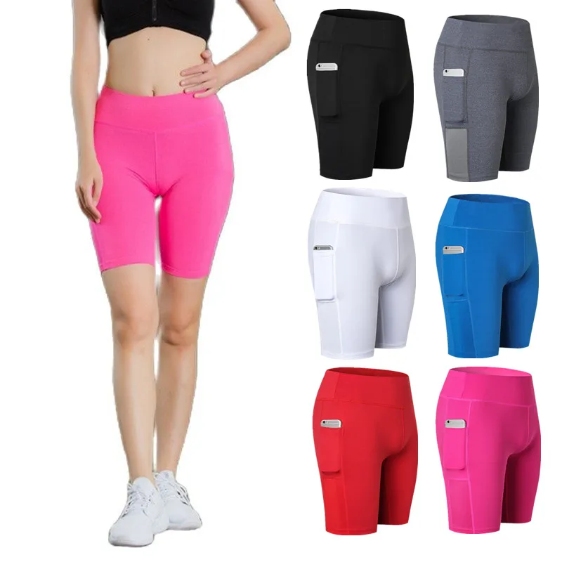

Женские шорты для йоги с высокой талией, с карманами, обтягивающие эластичные леггинсы для бега на открытом воздухе, велоспорта, спортивные ...