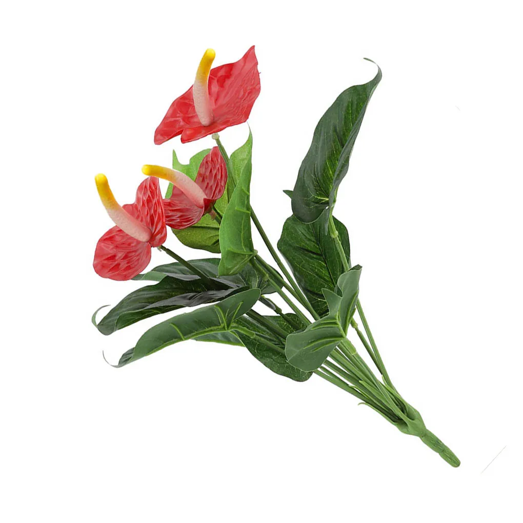 

12-head Anthurium Beautiful Fake Flowers Office Floral Decor Plastic Emulational Plant Handheld Man-carried Ornament