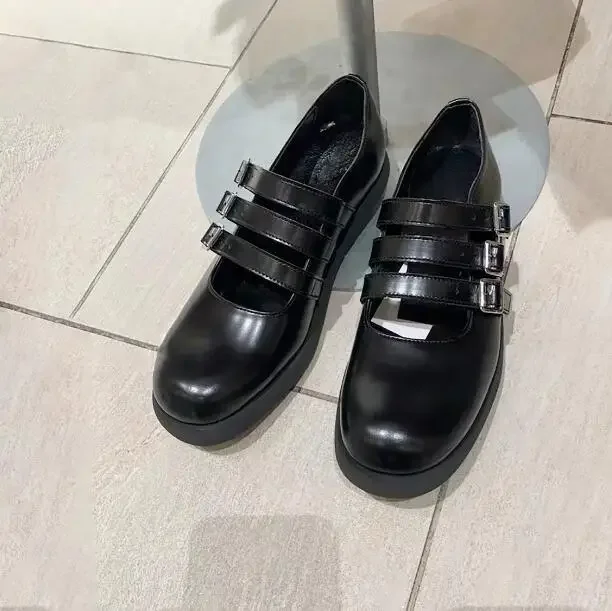 Прямая доставка черные кожаные туфли на плоской подошве с круглым носком и