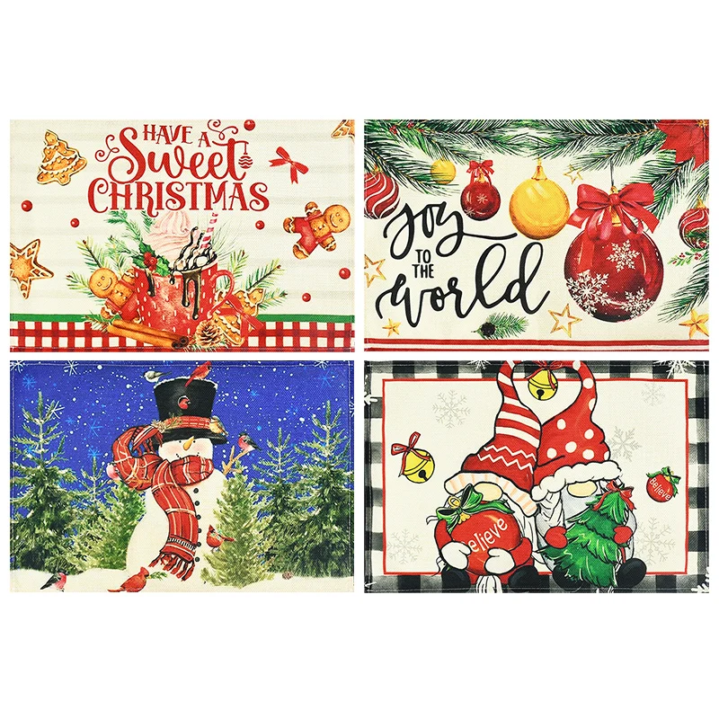 Linen Christmas Snowflake Snowman Placemat Dining Table Mat Coaster Bowl Coffee Cup Pad For Home Kitchen Decor