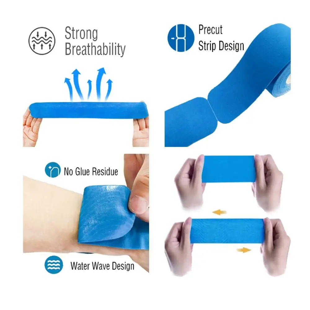 4 рулона лента-наклейка эластичные рельефные полоски Водонепроницаемая дышащая
