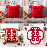 chinese wedding pillowcase happy lucky embroidered tufted chinese red wedding room sofa decor cushion cover stuffed cushion