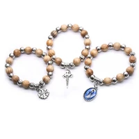 fashion 3 styles pine bead wooden cross bracelet jesus for women and men religious ornament vintage style accessories unisex