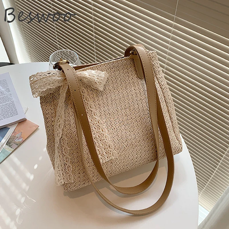 

Женская плетеная Сумка на одно плечо, с лентой