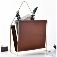 iron metal frame leather metal frame floor newspaper magazine storage rack with clear texture creative handle