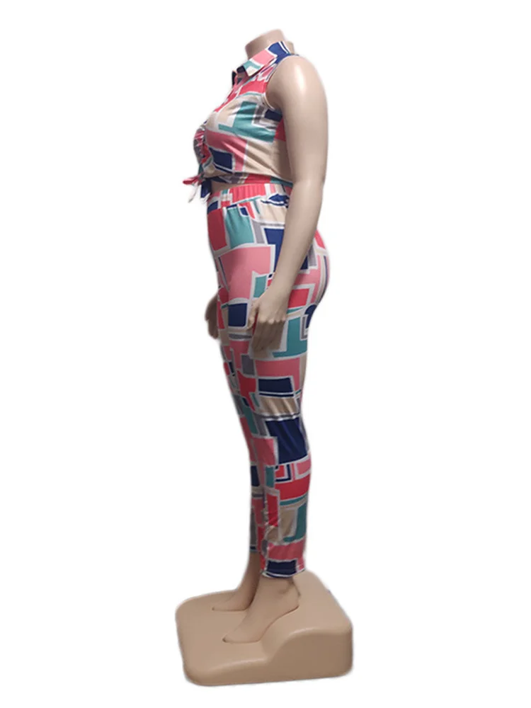 Plus Size Two Piece Sets Women Clothing Patchwork Sleeveless Top Leggings Csual Matching Outfits Whole 3xl 4xl 5xl 6xl