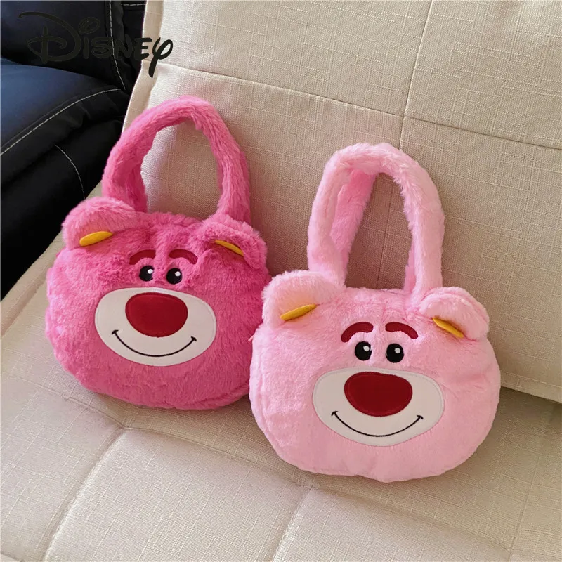 Disney Strawberry Bear New Girls' Handbag Fashion High Quality Plush Bag Cartoon Versatile Multifunctional Girls' Storage Bag