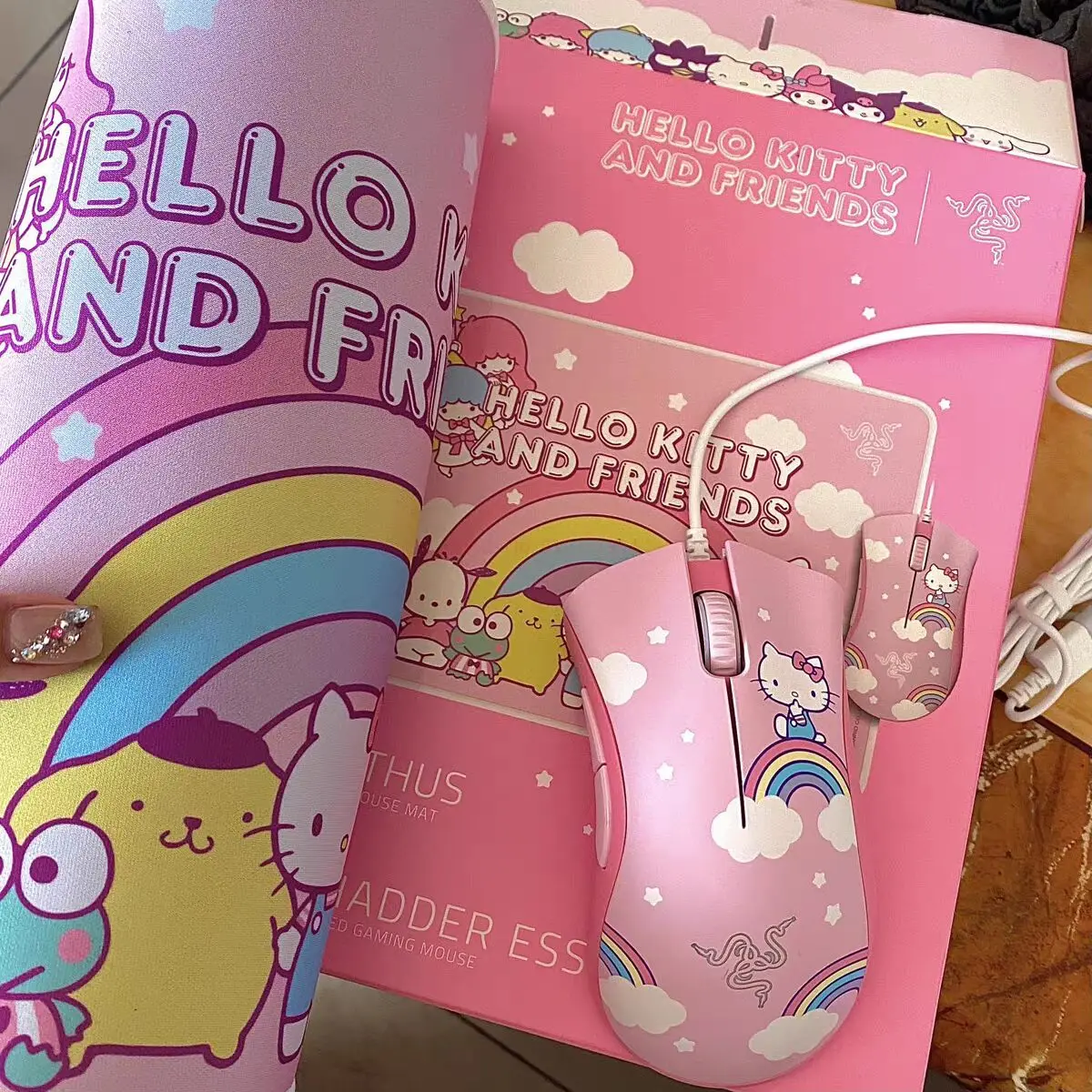 

Ограниченная серия, коврик для мыши Razer Deathadder Essential Goliathus, набор Hello Kitty и подружки, девушки, сердце, подарок на день рождения