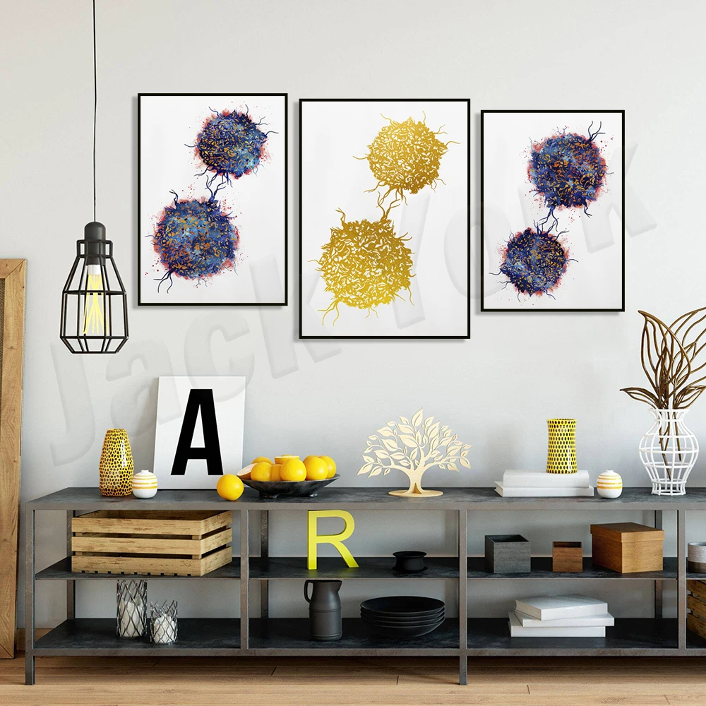 

T Cell Human T Cell Science Immunology Biology Poster, Golden Watercolor Medical Science Gift