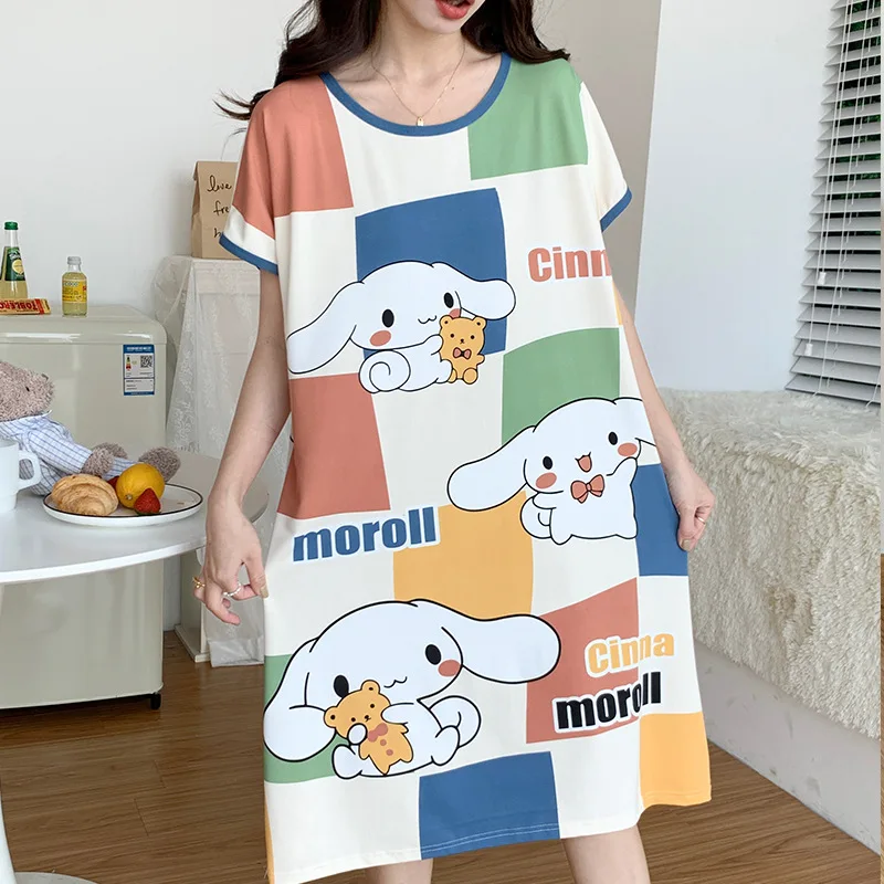 

Kawaii Sanrio Pajamas Cinnamoroll Hello Kitty Summer Short Sleeve Thin Style Loose Fitting Nightgown Student Toys Girl Gifts