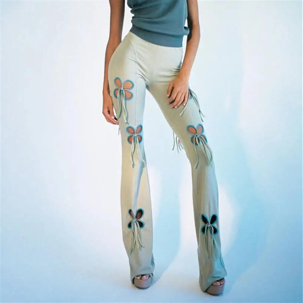 

Женские брюки, пикантные облегающие однотонные брюки с высокой талией, повседневные осенние брюки с вырезами и бабочками