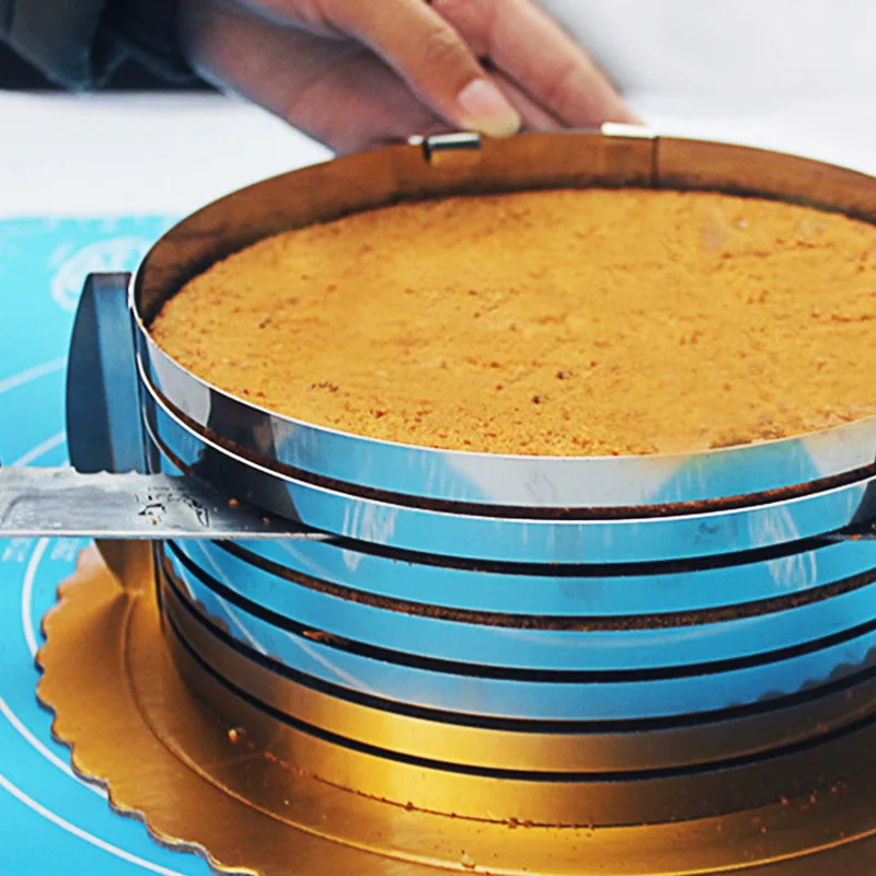 

1Pc Verstelbare Ronde Brood Cake Cutter Slicer Rvs Cake Cutter Ring Schimmel Bakken Tool 6 Lagen Slicer Mousse
