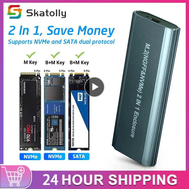 

M.2 NVME SSD Case Enclosure External Adapter NGFF SATA Dual Protocol 2-IN-1 Hard Disk Enclosure 10Gbps For Mac Windows Laptop PC