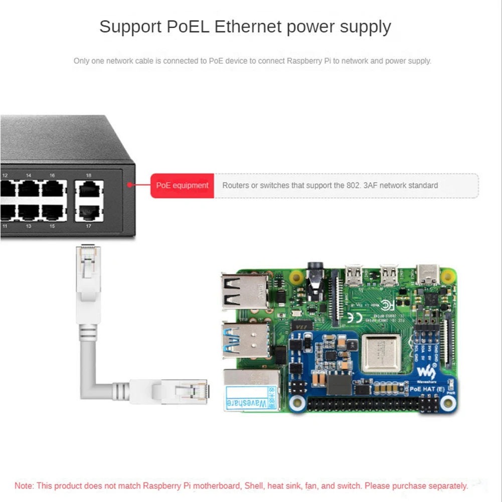 PoE HAT(E) для платы расширения питания Ethernet 3B +/4B IEEE 802.3Af 1 шт.
