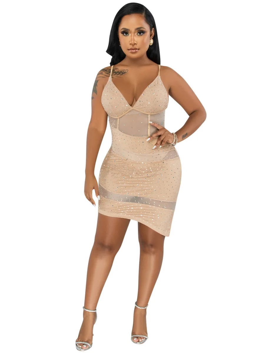 

New Sexy Club Bodycon Party Dress Women Elegant Prom Mesh Tight Mini Dresses Sequin Glitter Luxury Evening Vestidos Robe Femme