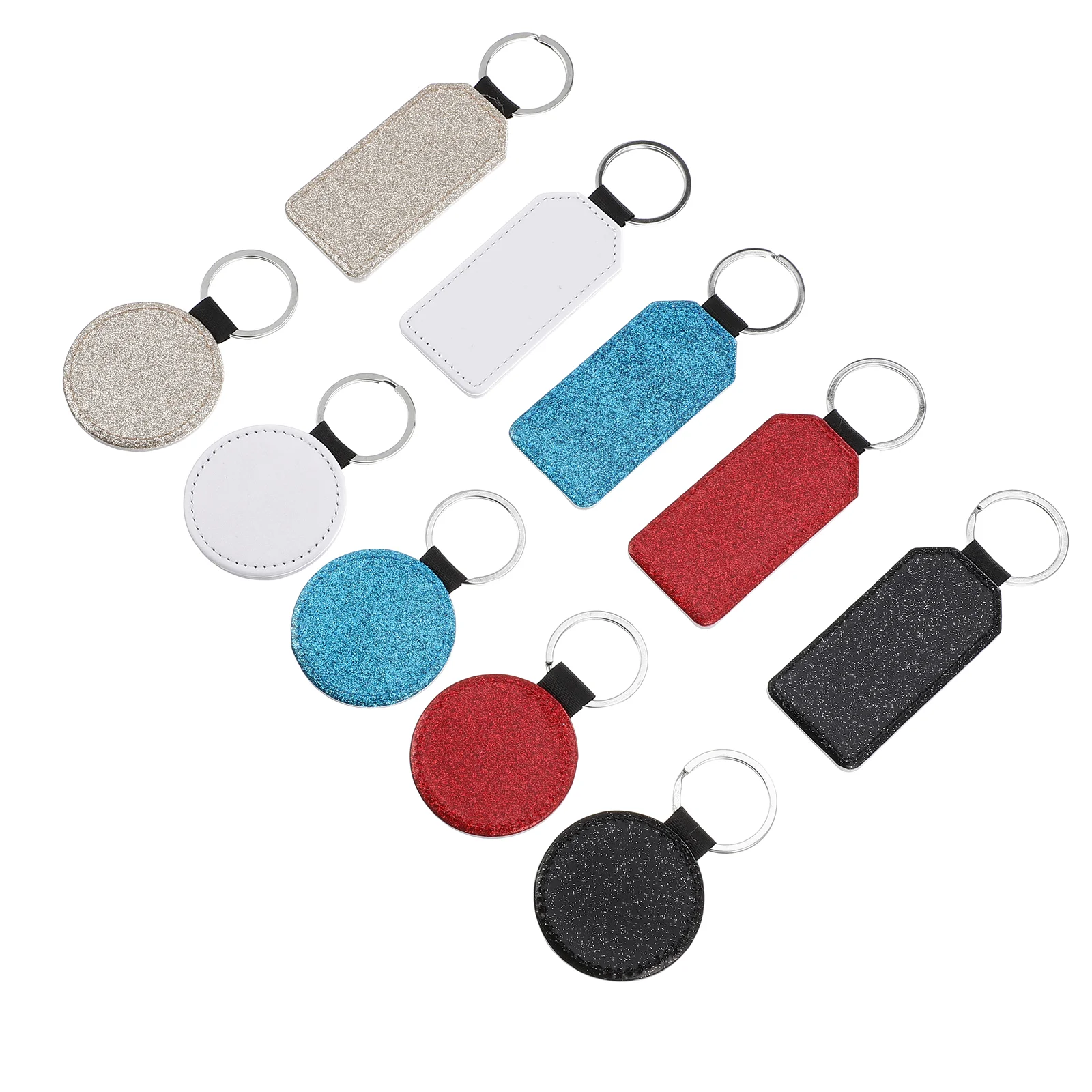 

10 Pcs Heat Transfer Key Chain Locket Keychain Sublimation Key Chains Flash Sequins Keyring Pu Blanks Keychains Board