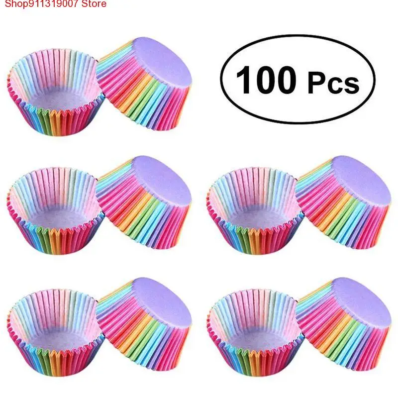 

Kitchen Baking 100 Pcs Rainbow Paper Cake Cup Cupcake Paper Muffin Party Tray Bakeware Stands Cupcake Cases Liners Wedding Party