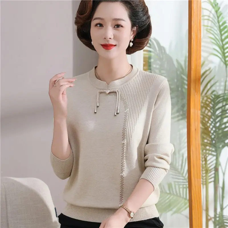 Элегантные вязаные пуловеры в китайском стиле с круглым вырезом женские