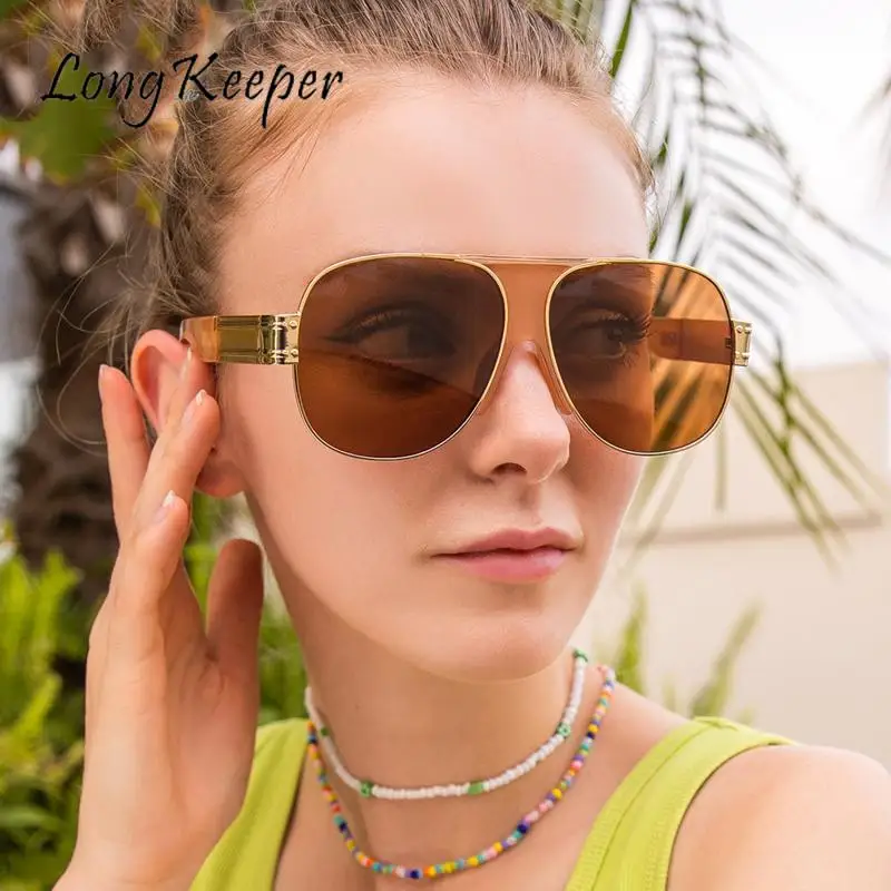 

LongKeeper Oval Trend Sunglasses Women Large Frame Mirror Men's Metal Sunglasses Man Luxury Brand Vintage Eyewears Gafas De Sol