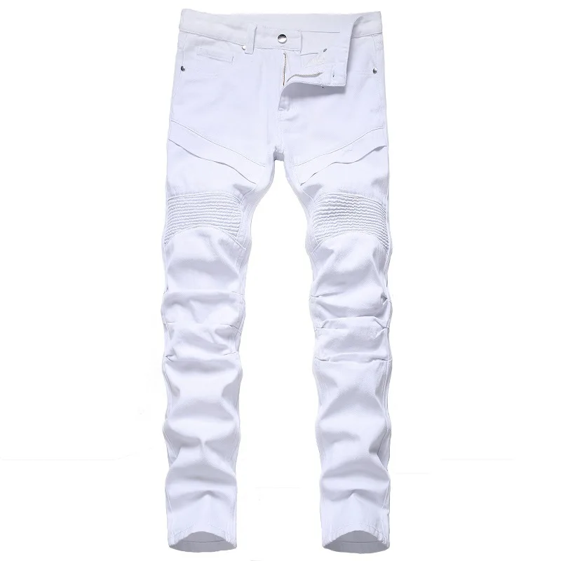 

Джинсы новые тренды 28-42 облегающие американские зауженные белые джинсовые байкерские мужские с ремнем плюс) (без брюк Размер мотоциклетные ...