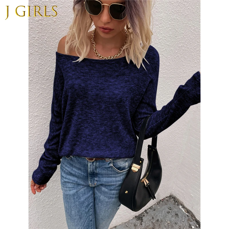 

2021 Autumn Fashion New Casual Women Knitted Sweater Long Sleeve Sexy Off Shoulder Female Knitted Top Solid Color Lady Pullovers