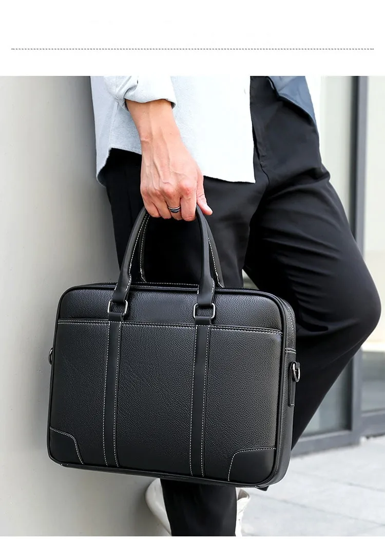 Men's Portable Briefcase Fashion Laptop Handbag Casual Shoulder Messenger Computer Bag Leather Large Capacity  Official Bag