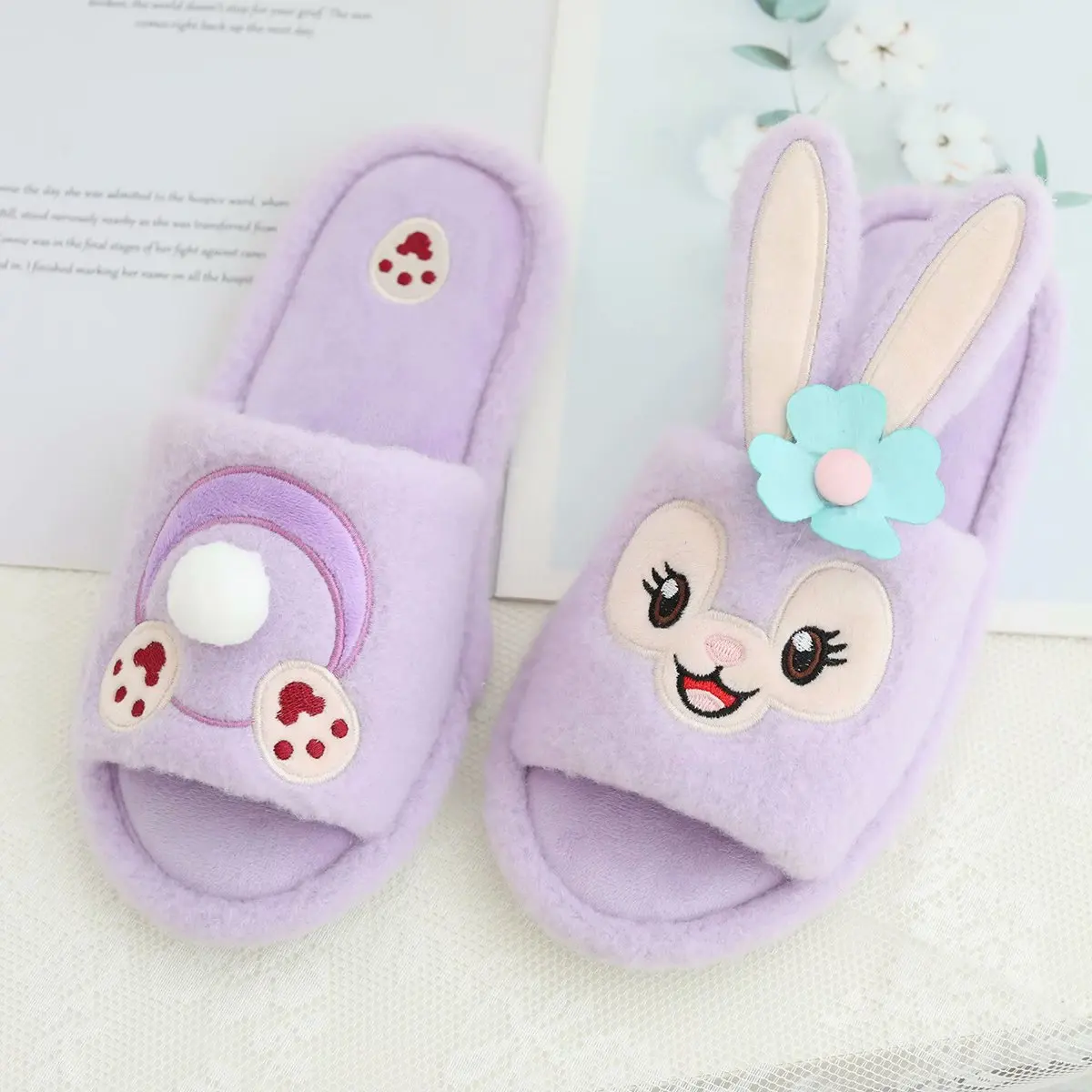

Disney Spring Summer Cute Cartoon Strawberry Bear Ballet Rabbit Donald Duck Plush Shoes Home Indoor Floor Open Toe Slippers