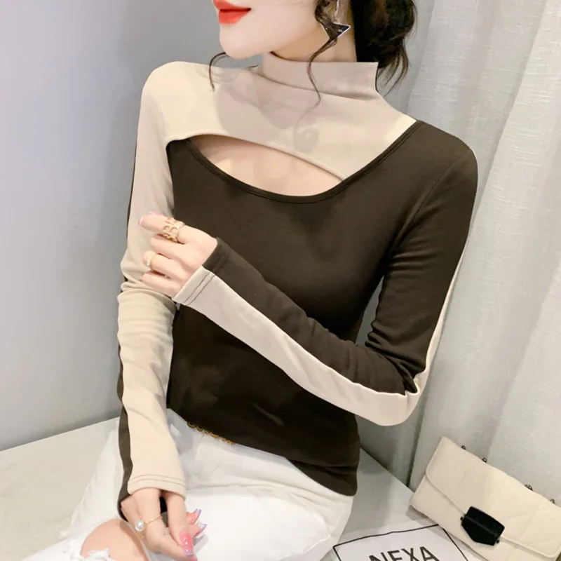 Женская футболка с воротником-хомутом в стиле хип-хоп