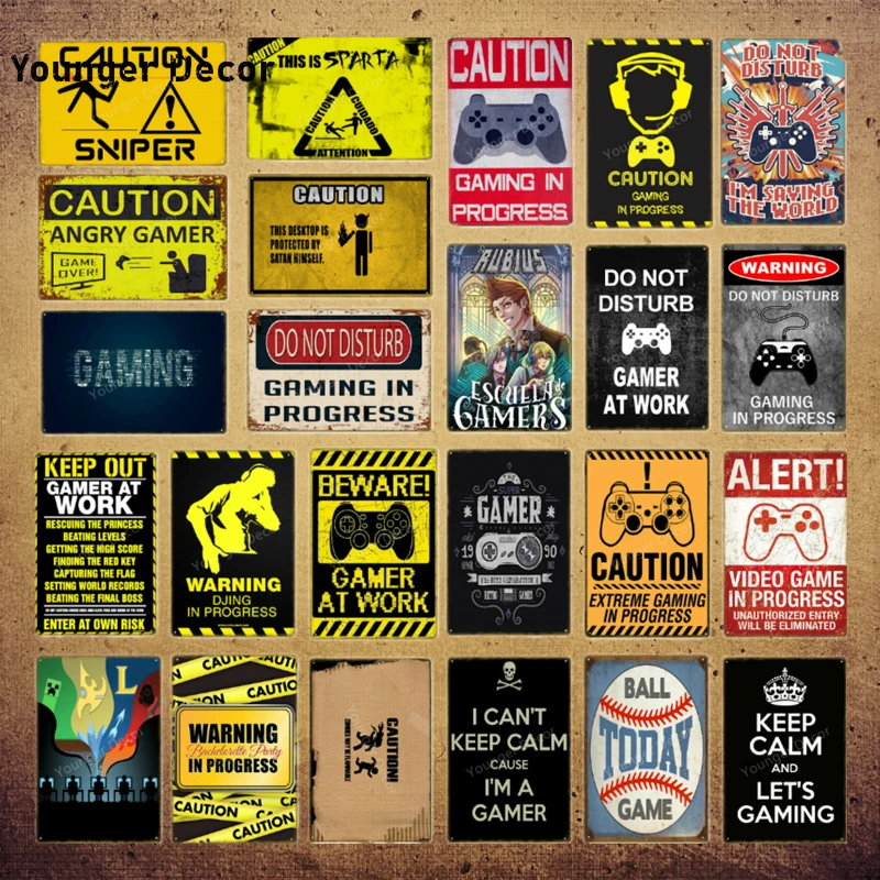 

Alert Video Game In Progress Vintage Metal Tin Signs Caution Plaque Gaming Poster Home Bar Pub Decorative Wall Decor Sticker