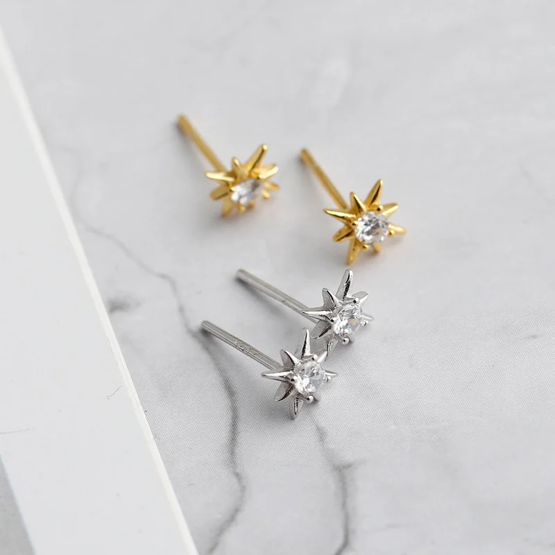

Simple zircon twinkling star earrings, versatile fashion, diamond inlaid zircon S925 pure Tremella Earrings