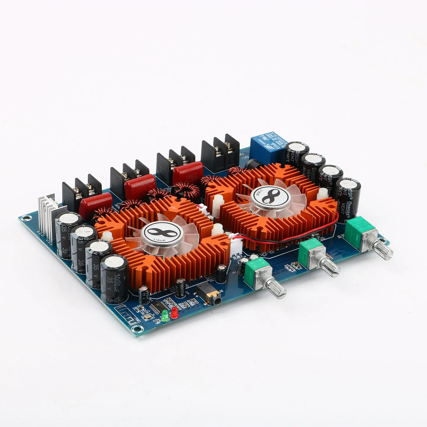 Фото Плата цифрового усилителя Bluetooth, 2.1-канальный аудиомодуль усилителя TDA7498E, 2x160 Вт + 220 Вт сабвуфер, корпус в комплект не входит. №5