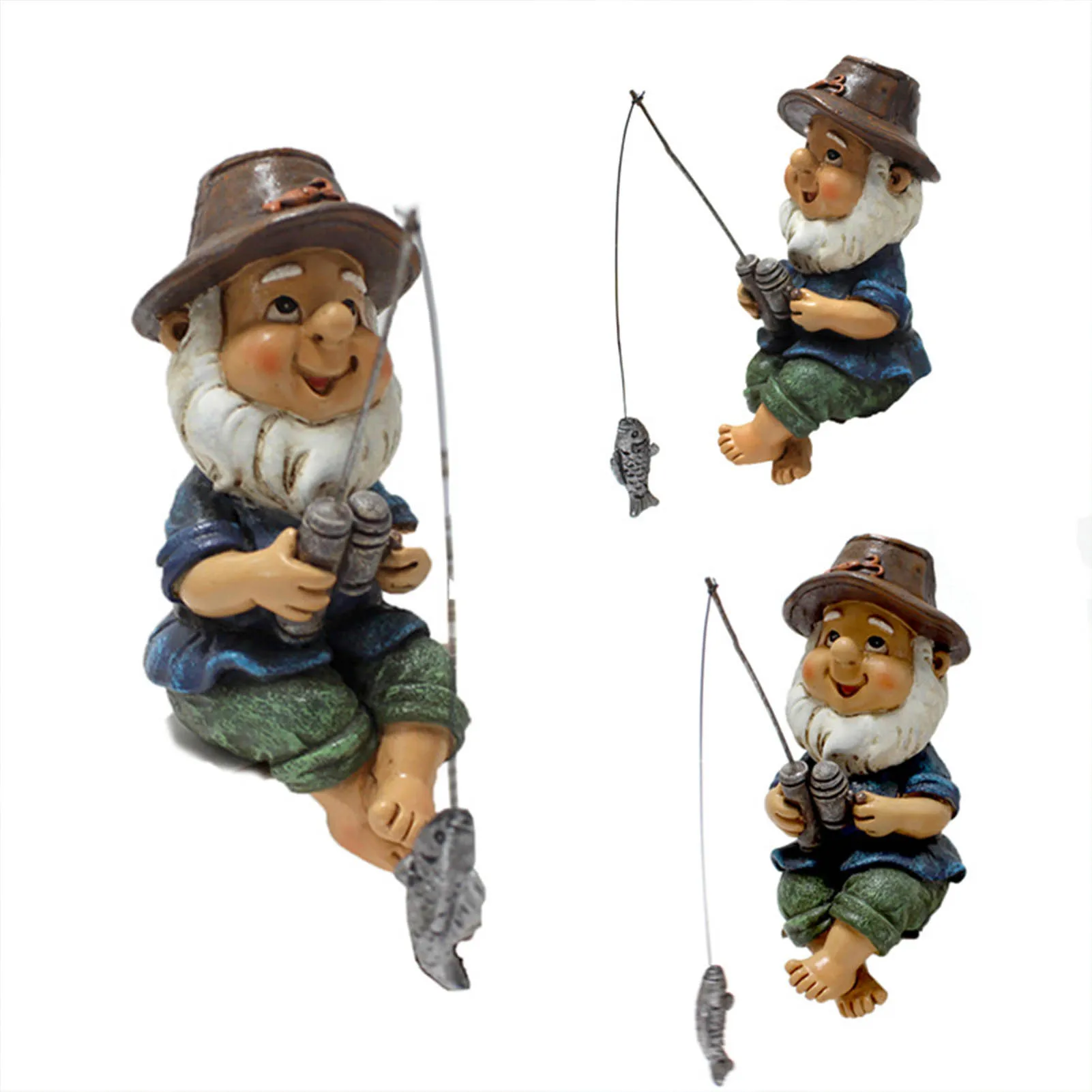 

Fishing Gnome Statue 1.77*2.76*3.94in Resin Room Decor Gnome Figurine For Shelf Garden Home Decorations