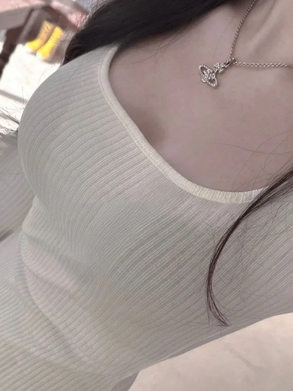 Осенняя корейская версия новый пуловер с квадратным вырезом и длинными рукавами