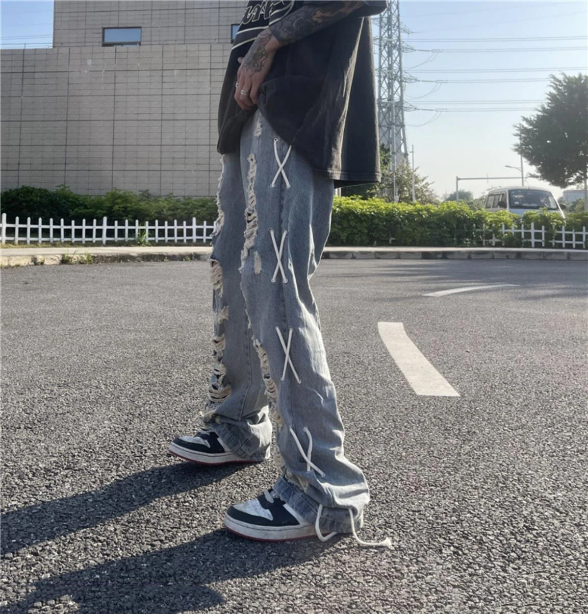 Men's Jeans Hip Hop Ripped Washed Loose Denim Trousers Fashion Streetwear Men's Clothing Jeans Men Y2k Street Men's Clothing