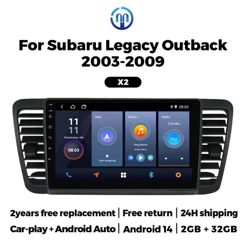 9-дюймовый 2 Din Car-play Auto BT автомобильный радиоприемник Android 14 для Subaru Outback 3 Legacy 4 2003-2009 мультимедийный видеоплеер GPS головное устройство