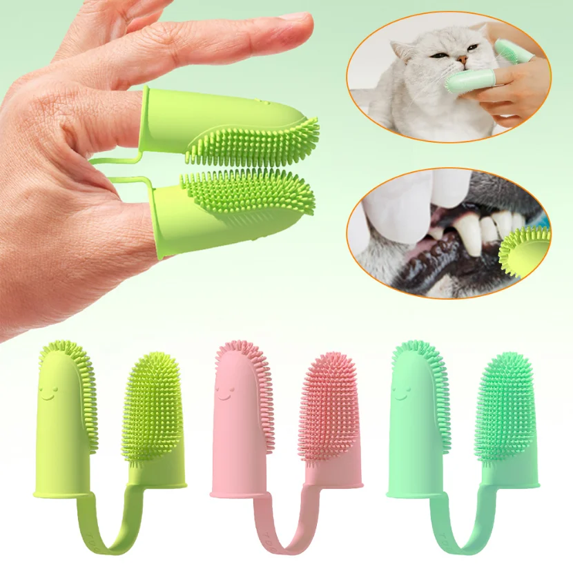 

1PC Dog Super Soft Double FingerToothbrush Pet Teeth Clean Bad Breath Care TPR Tooth Brush Clean Tool Dog Toothbrush Accessories