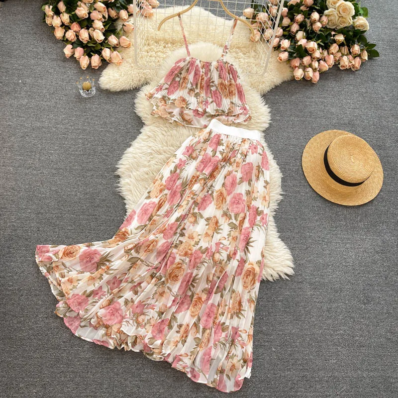 

Женский шифоновый костюм из топа и юбки, без рукавов