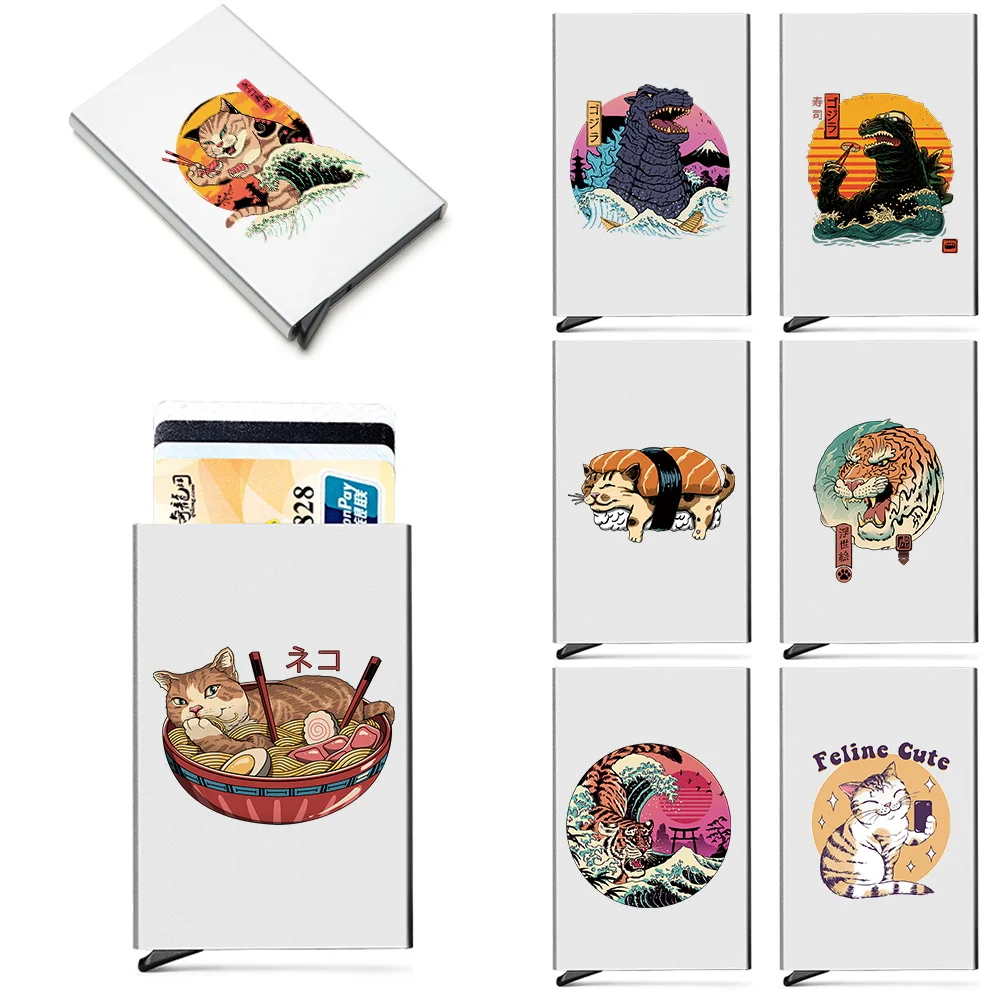 

Men ID Credit Thin Aluminium Metal Card Holder Anti-theft Portable Carte Japan Cat Printed Wallets Pocket Case Credit Card Box
