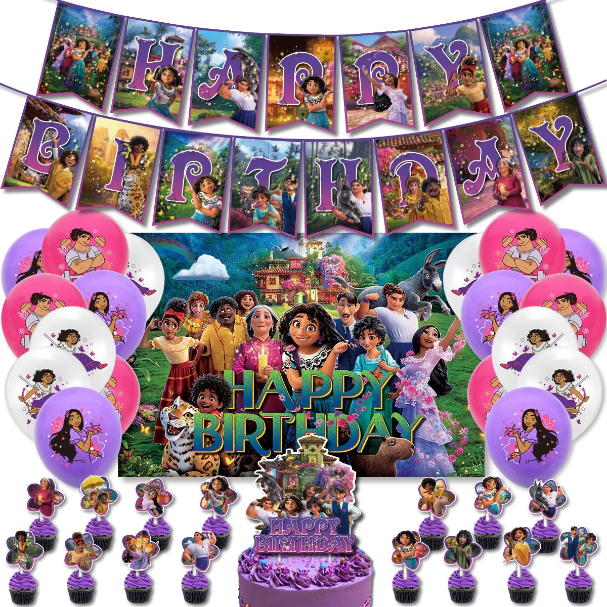 

Волшебный домик Disney, украшение для вечеринки в честь Дня рождения с героями мультфильмов, воздушный шар, флаг, украшение для торта, товары дл...
