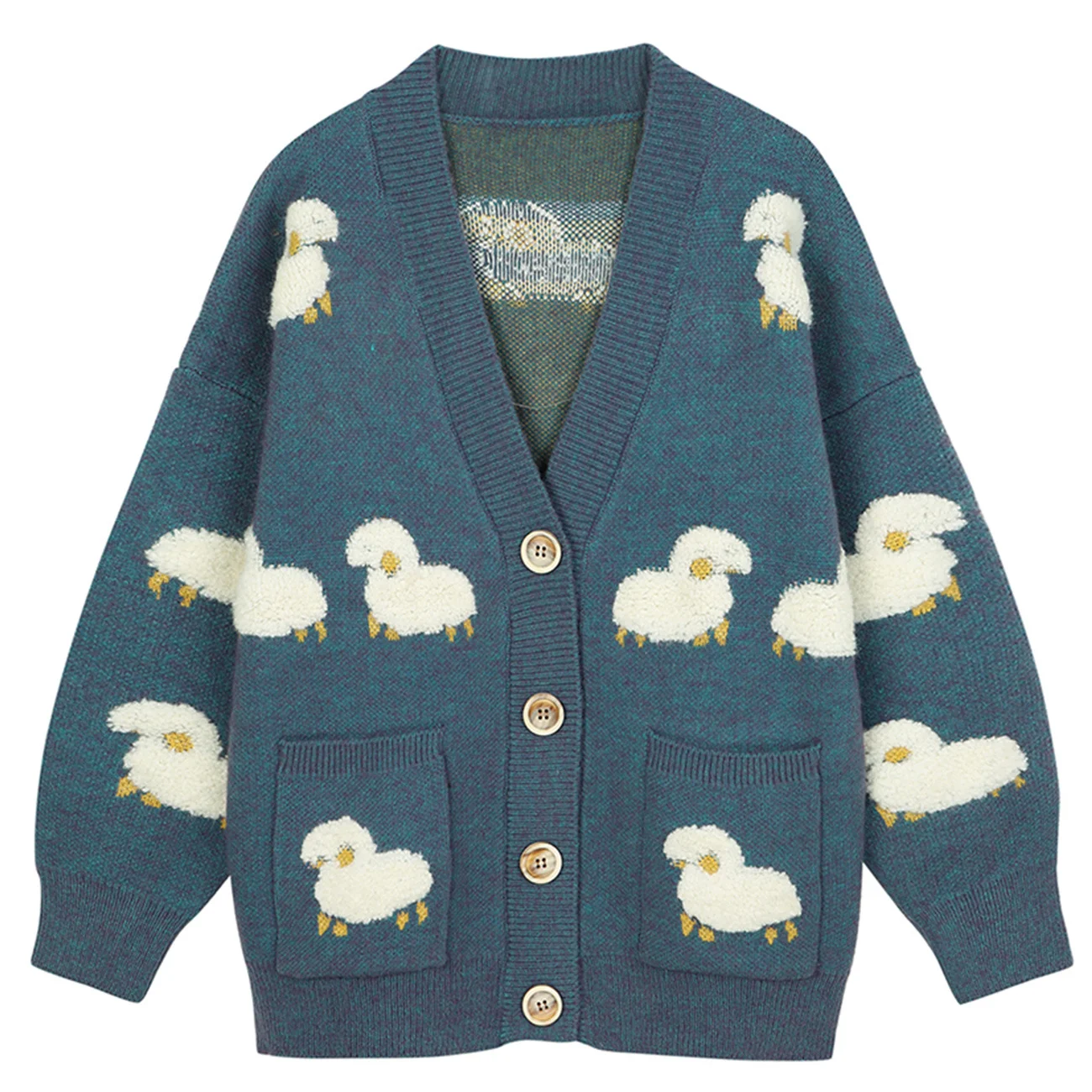 

Vintage Lamb Knit Cardigan Jacket Streetwear Harajuku Casual Loose Sheep Full Print Knitted Cardigan Sweater Winter Coat