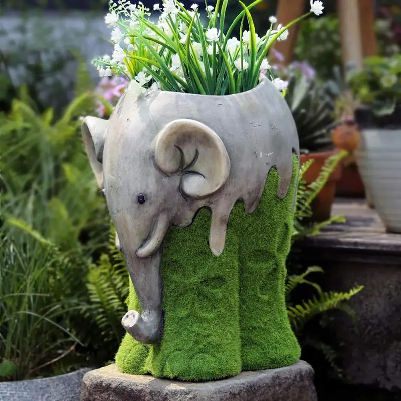 

Elephant Shape Flower Pot Resin Adorable Elephant Succulent Planter With Drainage Holes Desktop Flower Pots Home Garden Decor