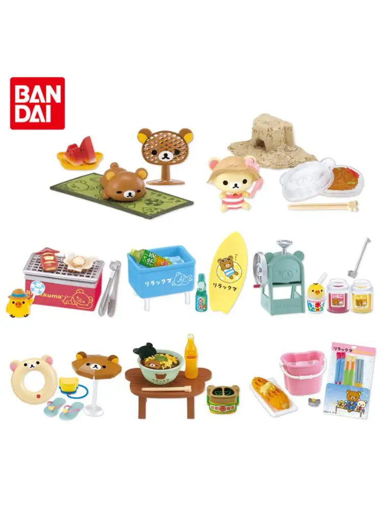 

Genuine CANDY TOY Rilakkuma Laid Back Beach Picnic Rilakkuma Kiiroitori Anime Action Figures Model Toys Gifts for Kids