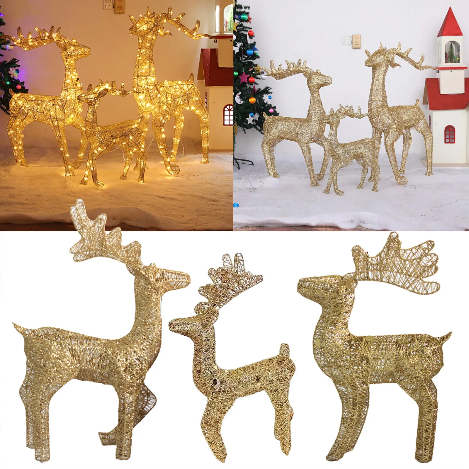 

Рождественское украшение, олень ручной работы из кованого железа, золото, серебро, светящиеся украшения в виде оленя Milu, рождественские пра...