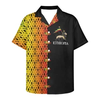 men formal shirts black and golden yellow mens shirts ethiopia tribal pattern print v neck short sleeve quality shirt
