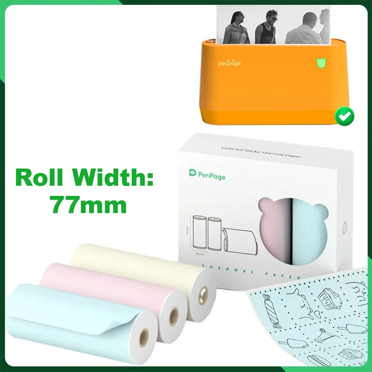 Peripage 77 мм фотобумага 10 лет самоклеящаяся белая/цветная/этикетка рулоны наклеек