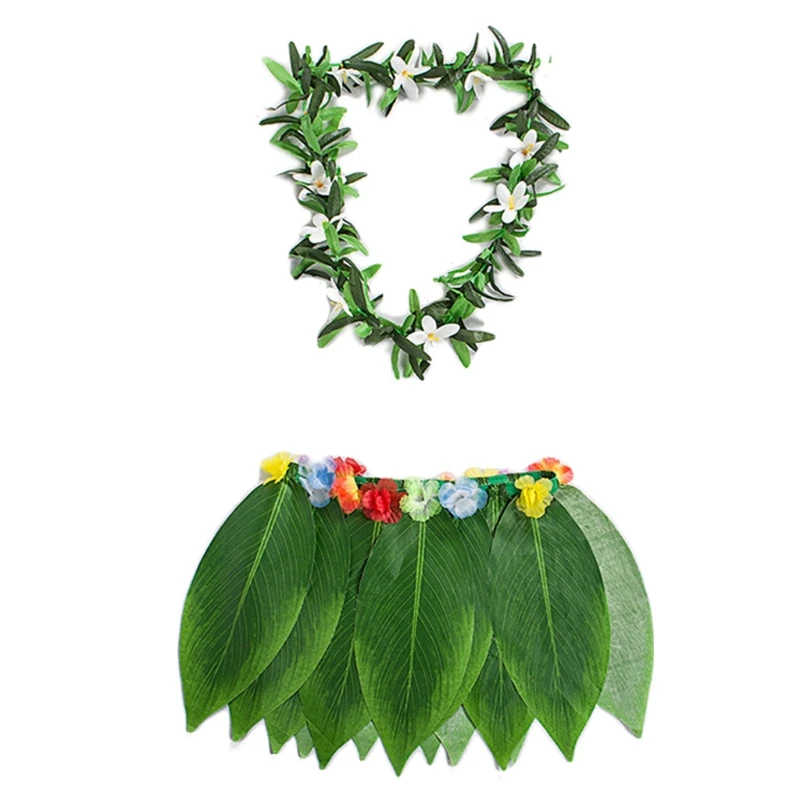 

Simulation Leaf Skirt Garland Grass Skirt Set Hawaiian Carnival Beach Party Dance Skirt Adult Performance Costume