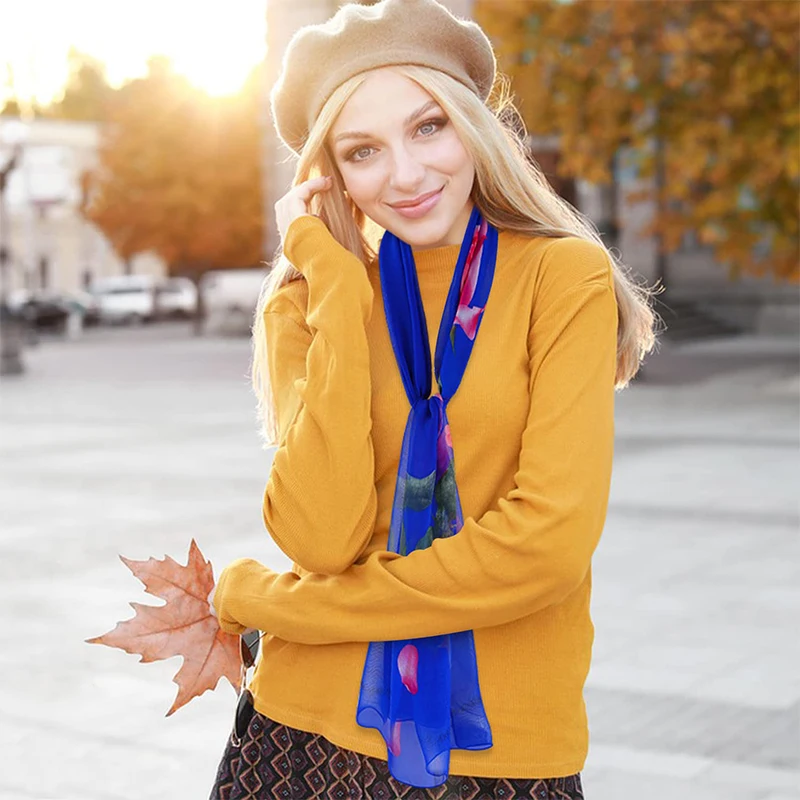 Сапфировый шарф с цветком женский элегантный шифоновый шарф-бандана из жоржета