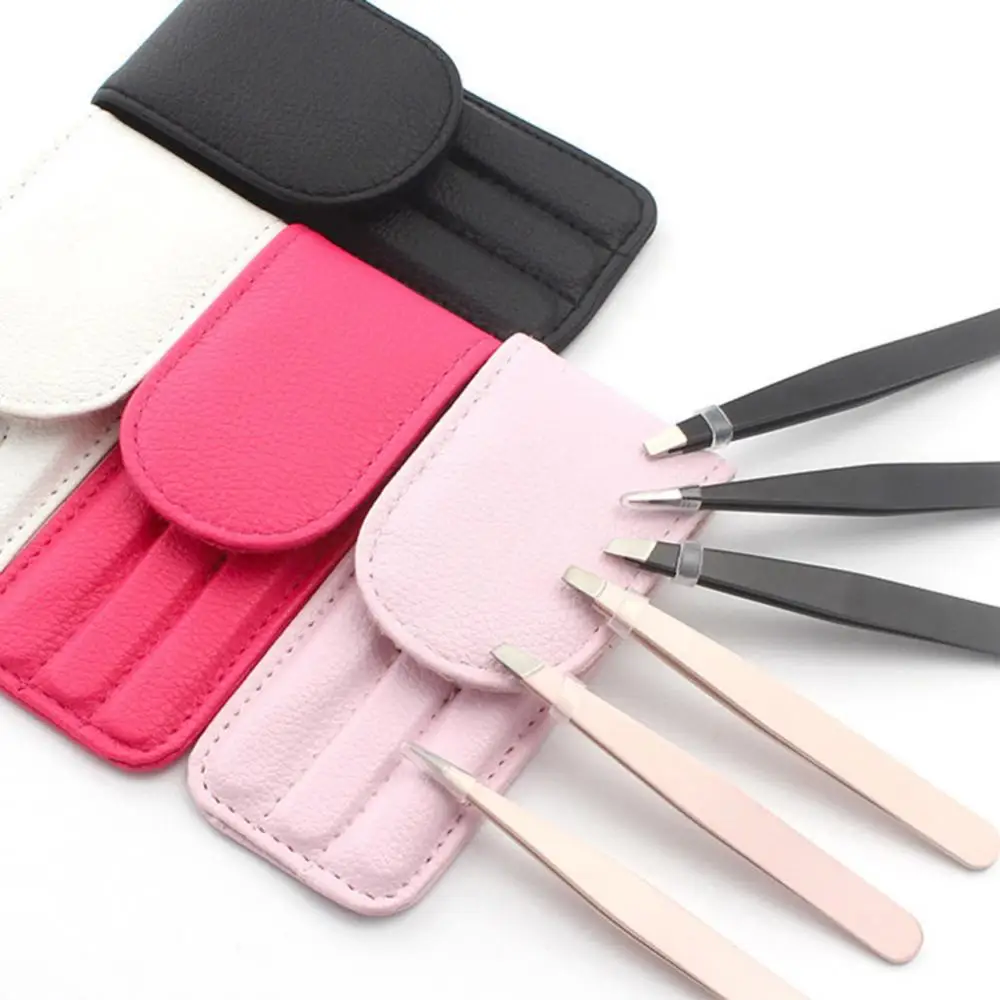 

Steel Flat 3Pcs Tweezers Point Slant Stainless Eyebrow Hair Removal Clips Set