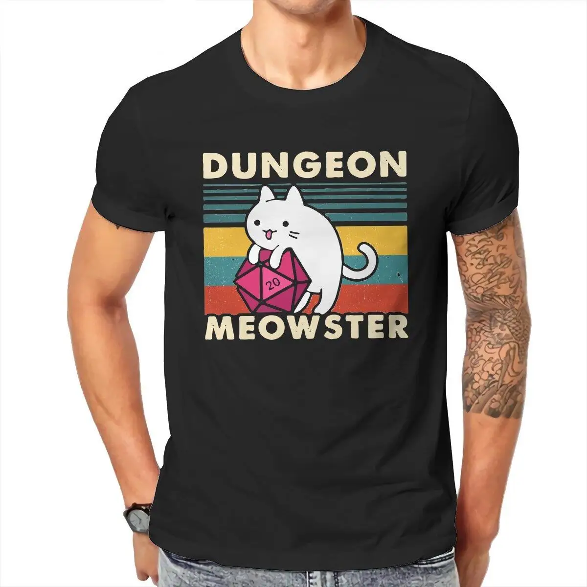

Men Dungeon Meowster DnD Gamer Cat D20 T Shirt Cotton Clothes Creative Short Sleeve Round Collar Tee Shirt Plus Size T-Shirt