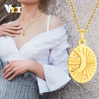 vnox moon star women necklace gold color stainless steel oval pendant elegant chic minimalist adjustable girls chain necklace
